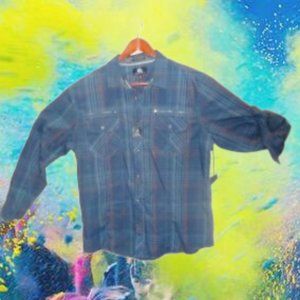 New Rock & Republic Men's Plaid, Front Zippered Pockets Long Sleeve